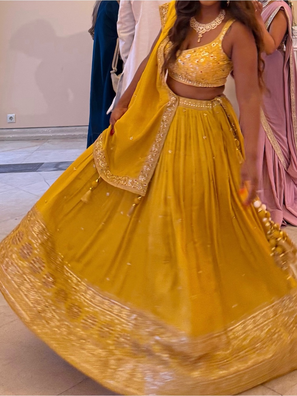 Yellow Embellished Lehenga Set with Gold Trim